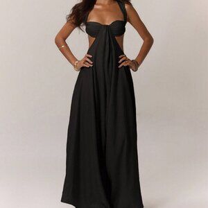 Black Sexy Women's Boho Ruched Bust Extreme Wide Leg Jumpsuit